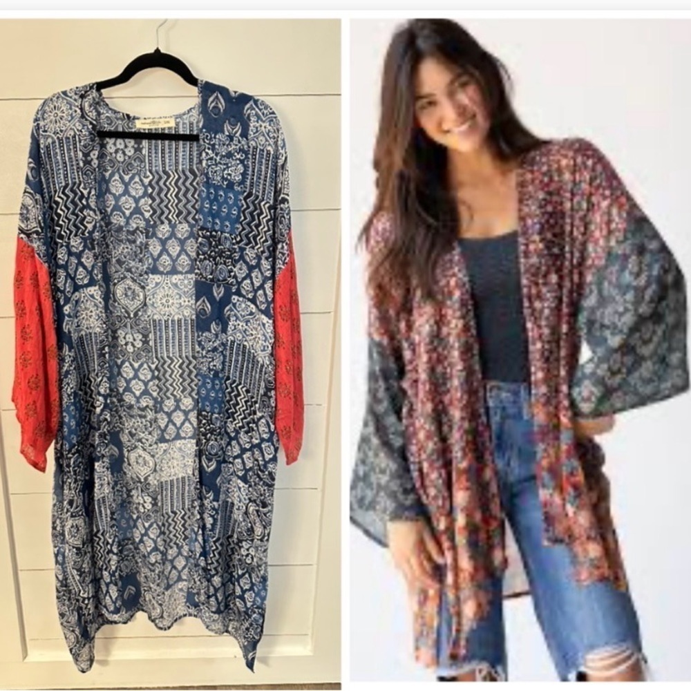 NATURAL LIFE S/M Patchwork summer lightweight oversized kimono bohemian coastal